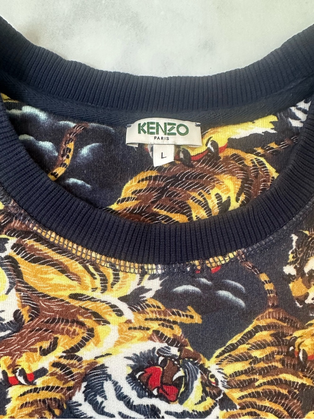 Kenzo Paris Men’s Tiger Print Navy Blue Cotton Crewneck Sweatshirt L Large - Picture 3 of 5